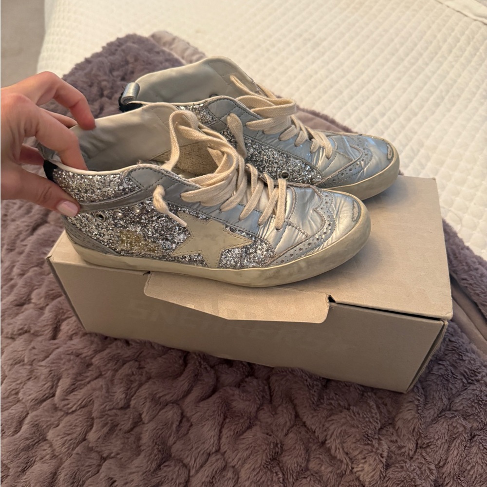 Golden Goose Silver and Gold Glitter Sneakers
